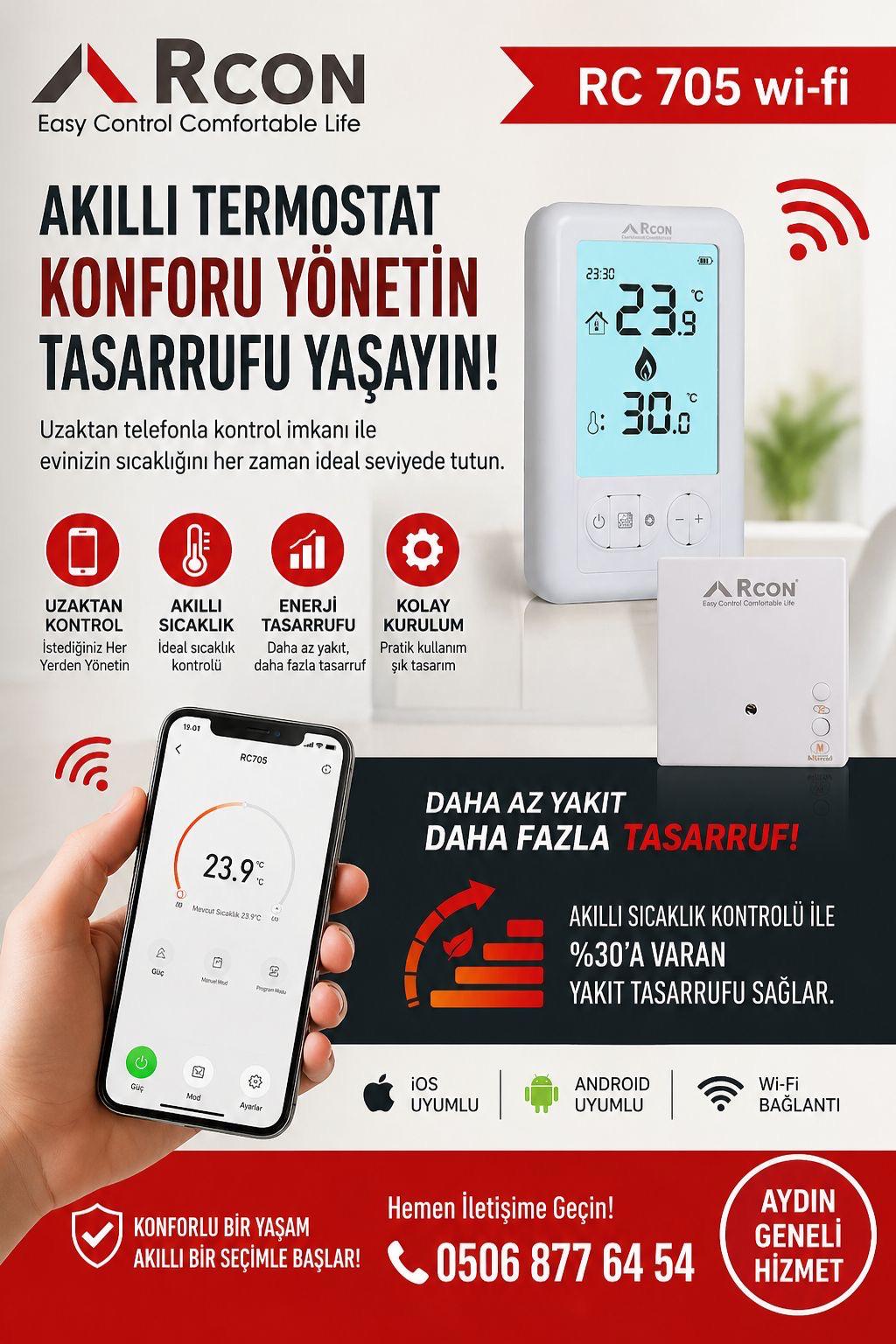 Rcon RC 705 Wi-Fi Akıllı Termostat